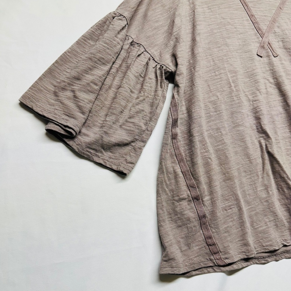 Very j 100% Cotton Blouse Boho Athleisure Slub Knit Bell Sleeves Womens Medium - Picture 3 of 7